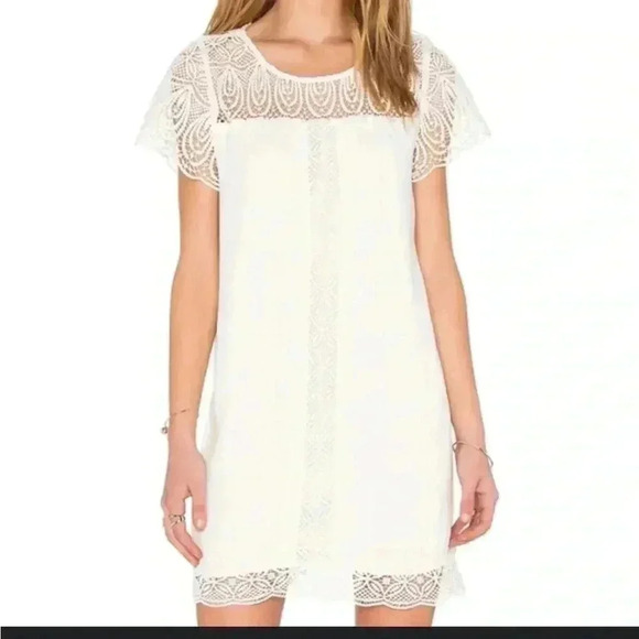 Joie Kastra Lace Inset Shift Mini Dress Size L - Picture 1 of 8